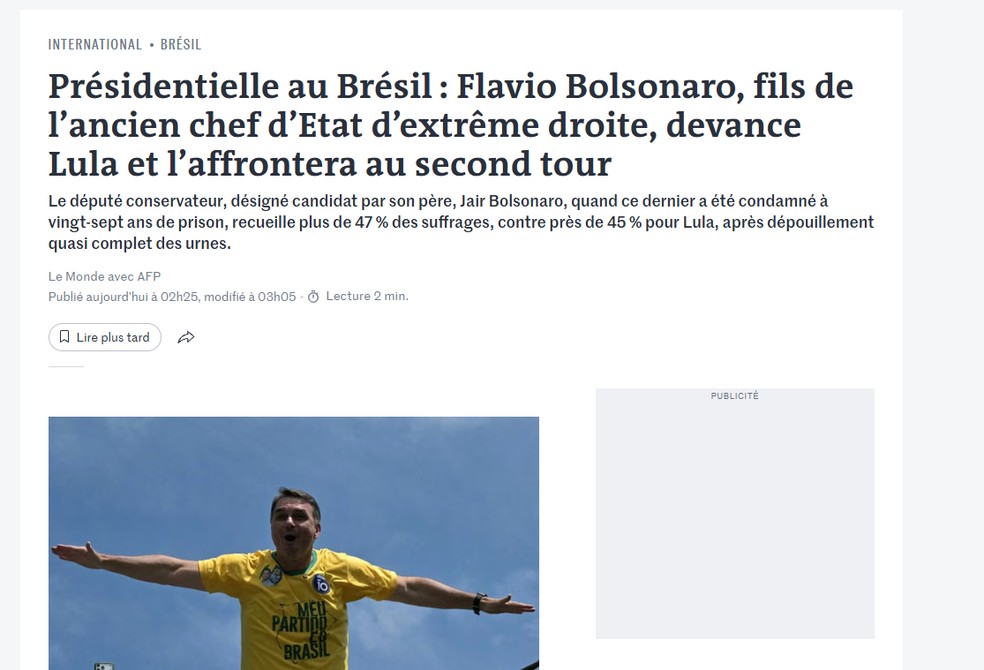 Le Monde Flávio x Lula — Foto: Reprodução
