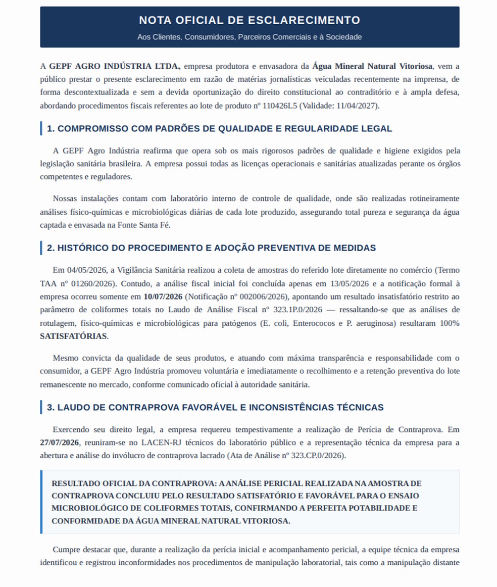 Nota na �ntegra da GEPF � Foto: Divulga��o