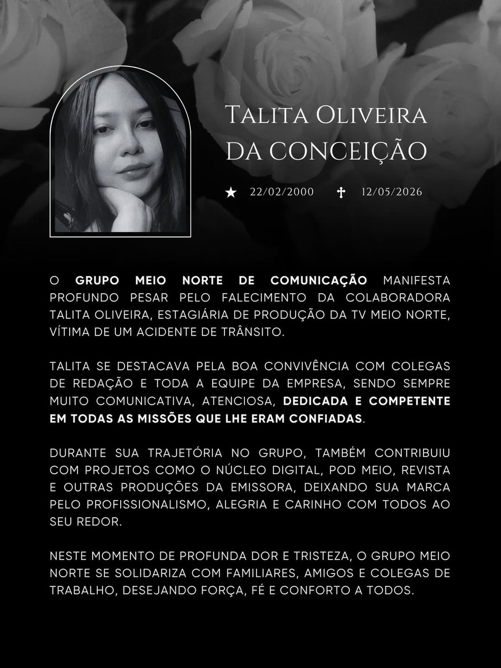 Nota de pesar da Meio Norte — Foto: Divulgação