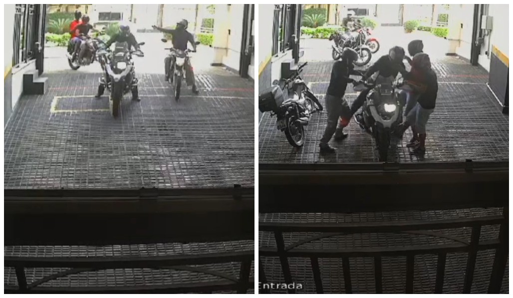 Motociclistas cercam piloto e roubam moto de luxo em garagem de prédio na Zona Sul de SP; VÍDEO