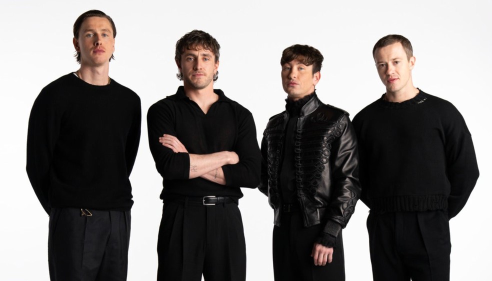 Elenco de filmes dos Beatles: Harris Dickinson (John Lennon), Paul Mescal (Paul McCartney), Barry Keoghan (Ringo Starr) e Joseph Quinn (George Harrison) — Foto: Reprodução/Sony Pictures