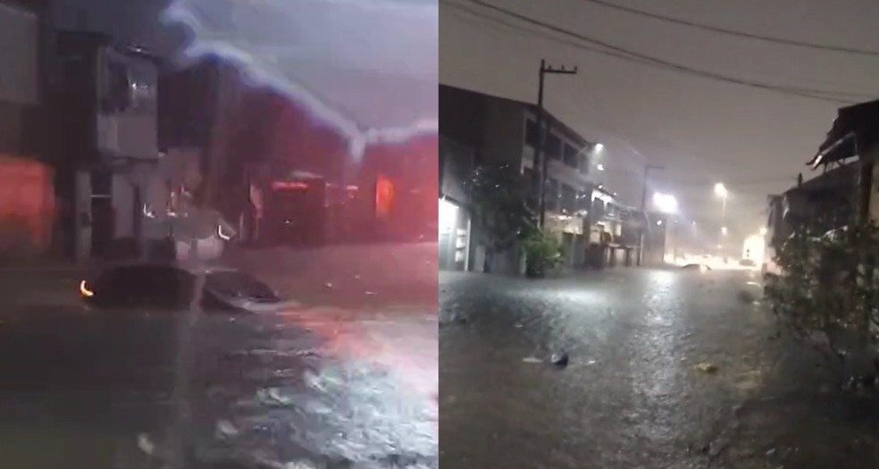 Carros ficaram submersos em Fortaleza com a forte chuva. — Foto: Reprodução.