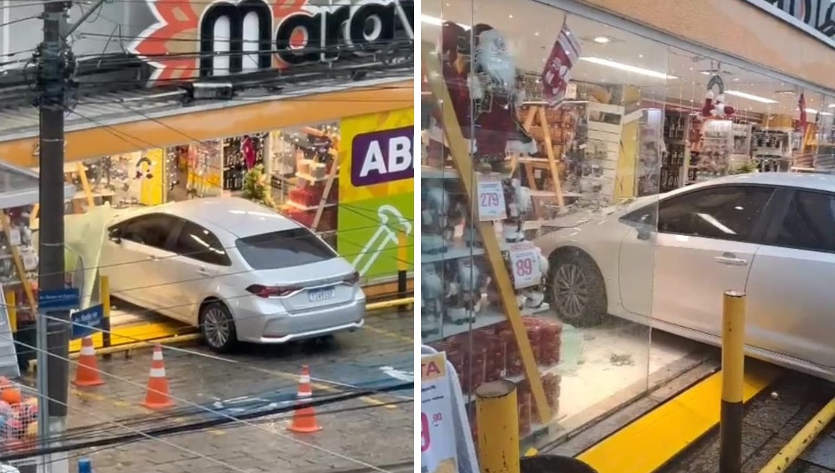 Carro invade fachada de loja de utilidades em Campinas