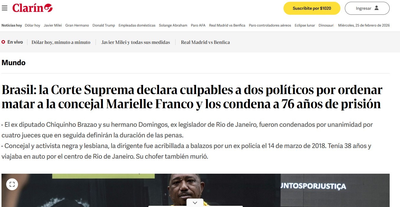 Condenação de irmãos Brazão por morte de Marielle repercute na imprensa fora do país