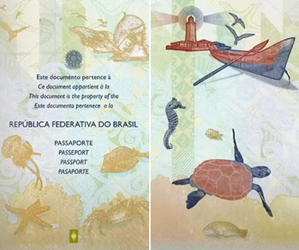 Novo modelo do passaporte brasileiro traz imagens que representam as regiões e a fauna do país — Foto: Reprodução