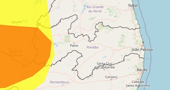 Inmet emite dois alertas de chuvas intensas para cidades do Sertão da PB