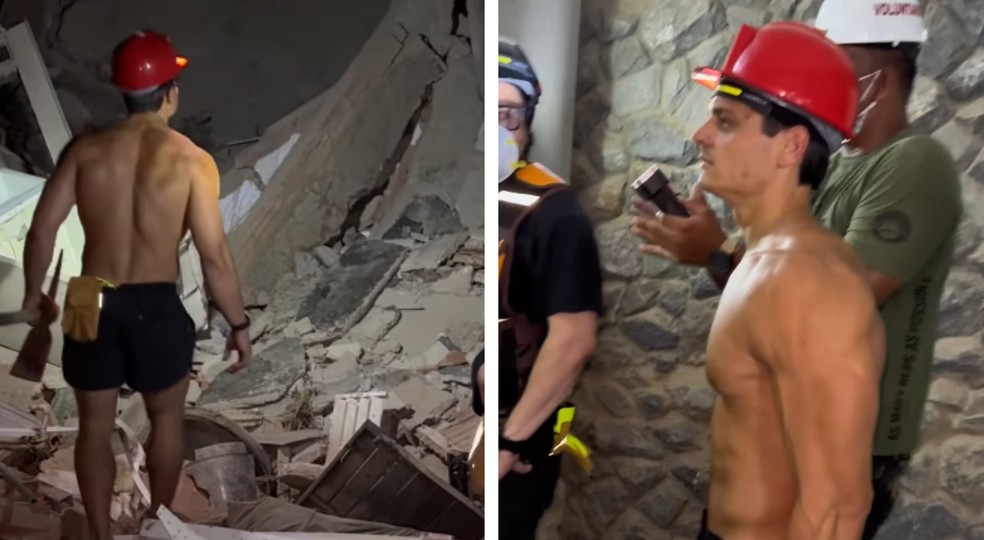 Influenciador é alvo de críticas por se gravar sem camisa em escombros na Venezuela — Foto: Reprodução/Instagram