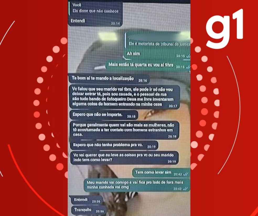 Conversa entre casal suspeito e adolescente grávida encontrada morta após buscar doações de roupas para bebê. — Foto: Reprodução
