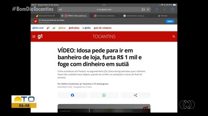 g1 Tocantins: Idosa pede para usar banheiro e furto loja