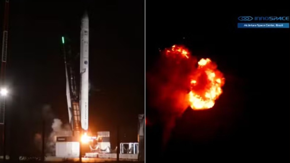 O foguete sul-coreano HANBIT-Nano explodiu nessa segunda-feira (22) ap&oacute;s ser lan&ccedil;ado &agrave;s 22h13 do Centro de Lan&ccedil;amento de Alc&acirc;ntara. &mdash; Foto: Reprodu&ccedil;&atilde;o