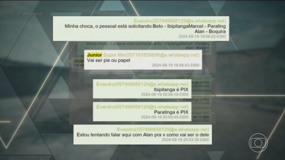 Conversa entre Marcelo Gomes, assessor do deputado Félix Mendonça Júnior, e o empresário Evandro Baldino — Foto: Reprodução/TV Globo