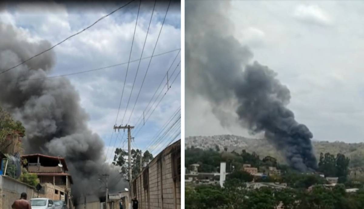 Incêndio atinge frigorífico em Sabará; vídeo mostra fumaça escura sobre a cidade