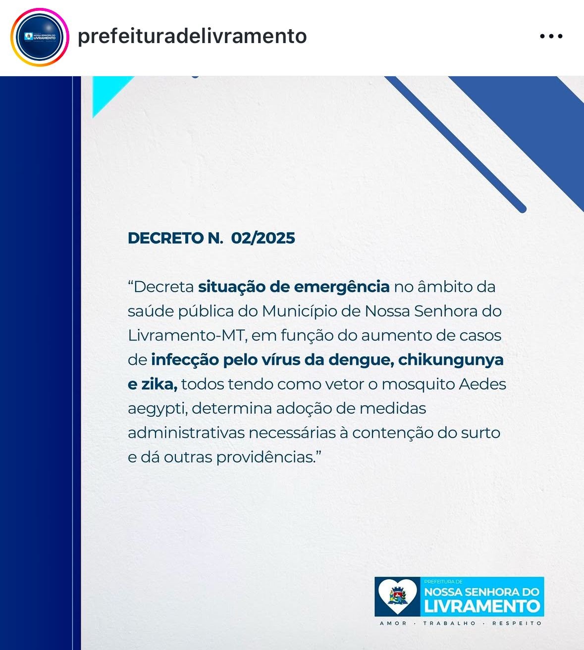 Município em MT decreta emergência após aumento de casos de chikungunya, zika e dengue