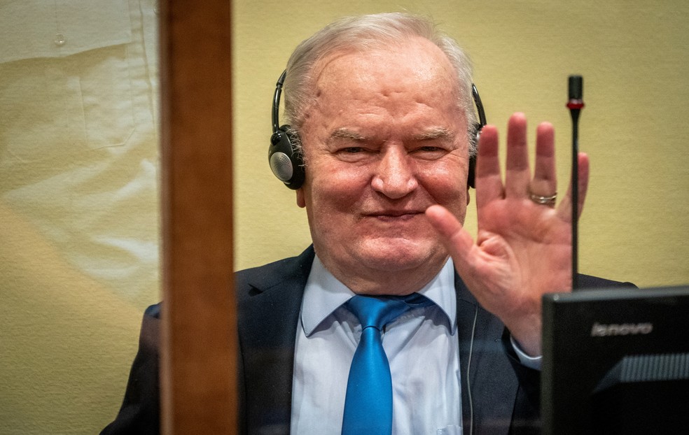 Ratko Mladic durante a audiência em que teve seu recurso rejeitado em Haia, na Holanda — Foto: Reuters/Jerry Lampen