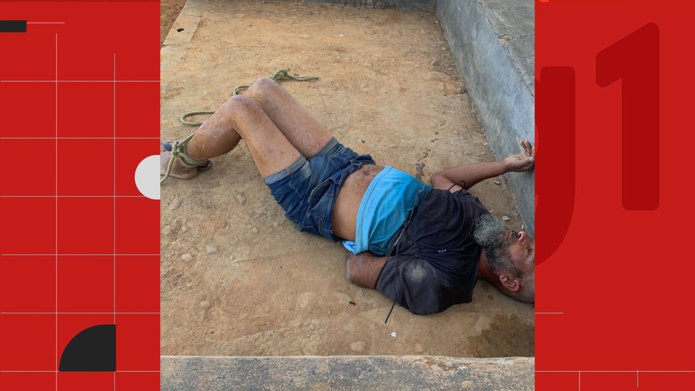 Manoel José Batista dos Santos Filho, de 49 anos, foi amarrado e contido por moradores após importunar sexualmente jovem de 16 anos dentro de ônibus em São Mateus, Espírito Santo — Foto: Reprodução/TV Gazeta