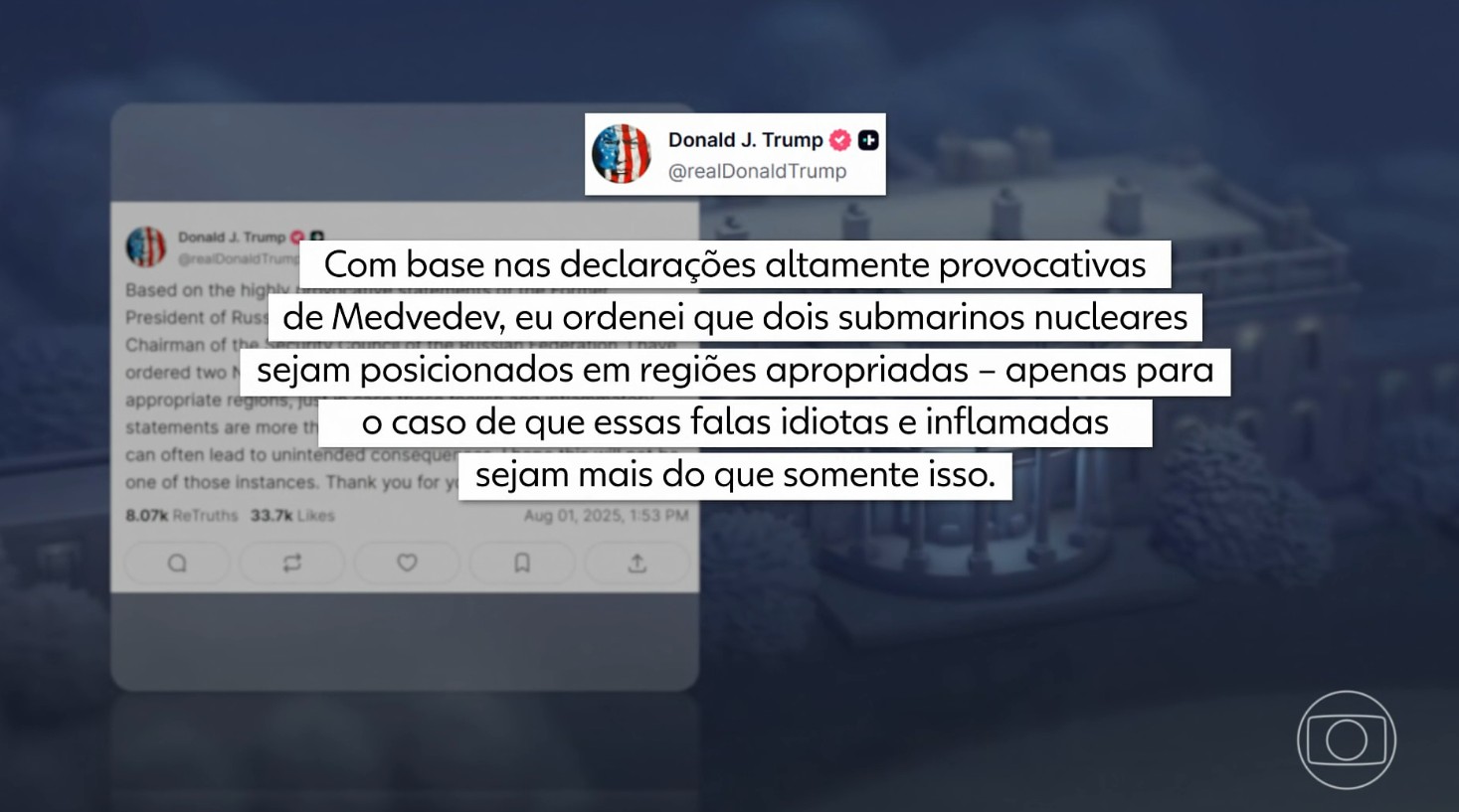 Trump alimenta clima de tensão com a Rússia ao anunciar deslocamento de submarinos nucleares