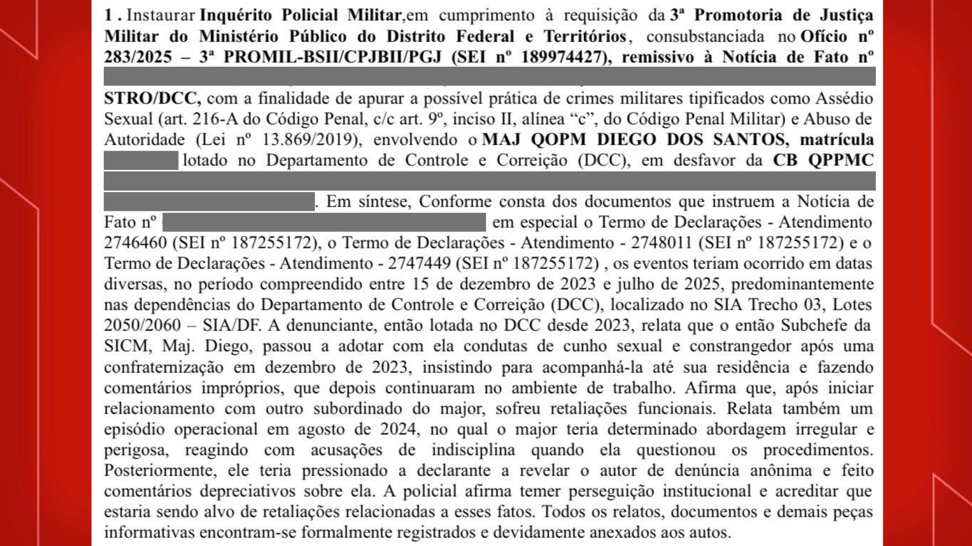 Major é investigado por assédio sexual e abuso de autoridade contra cabo na PM do DF