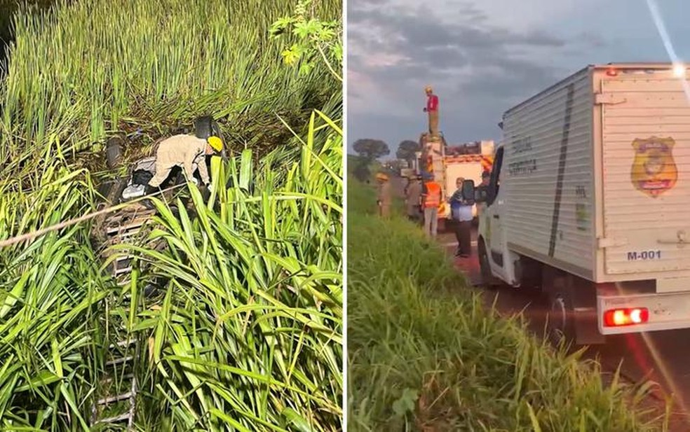 Os dois ocupantes da caminhonete morreram no local após acidente, em Goiás — Foto: Divulgação/PRF