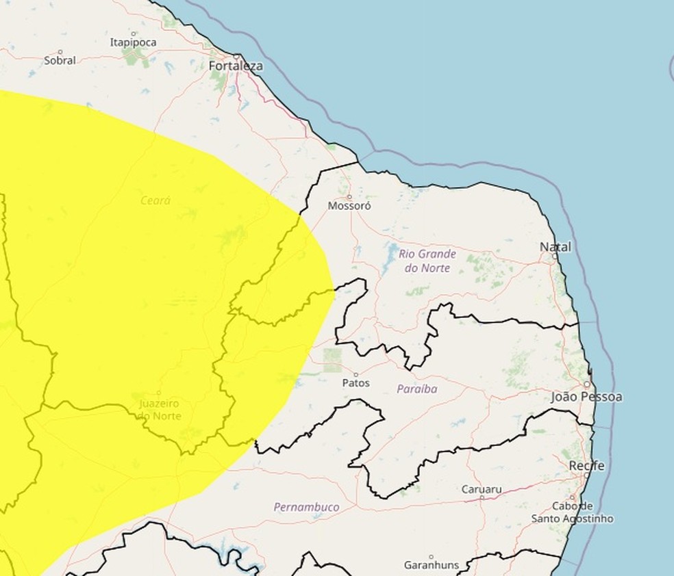 Mapa do Rio Grande do Norte — Foto: Divulgação/Inmet