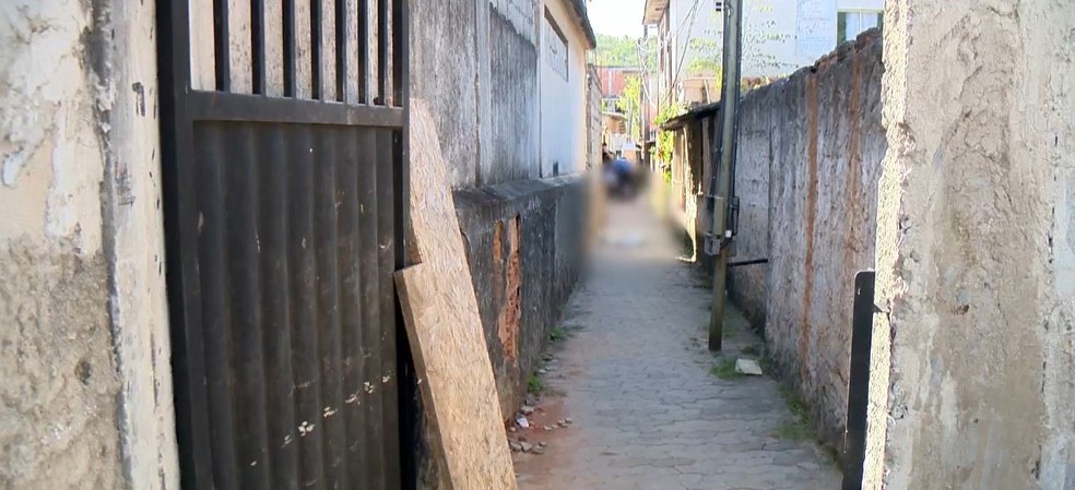 Beco que a jovem tentou fugir enquanto o ex-companheiro a golpeava com faca e pedaços de concreto — Foto: Reprodução