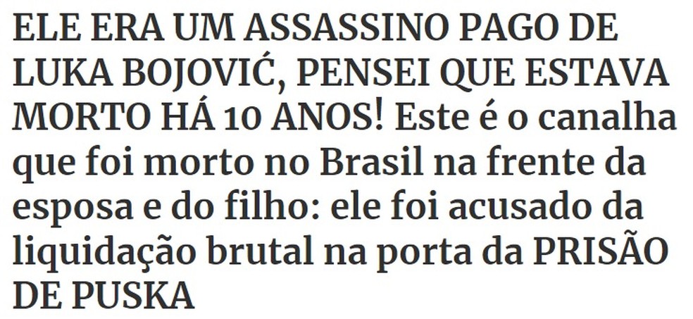 Título de matéria do site sérvio Bric sobre o homem, assassinado em Santos (SP) — Foto: Bric/Reprodução
