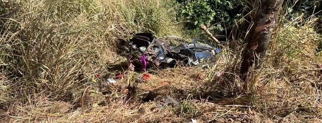 Carro em ribanceira após acidente na BR-153 em Mara Rosa, Goiás — Foto: Reprodução/Redes Sociais