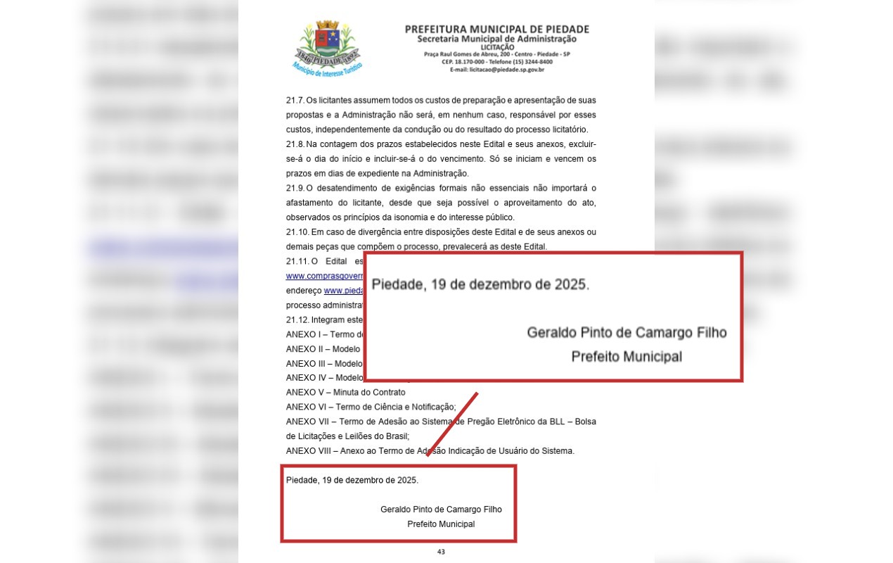 Justiça suspende licitação para contratar transporte escolar em Piedade com nome de prefeito que morreu um dia antes de data em documento