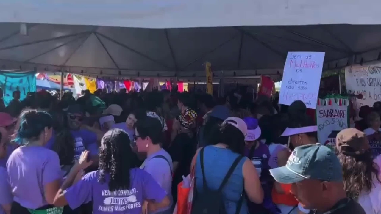 Manifestantes fazem marcha pelo Dia Internacional da Mulher em Brasília; veja FOTOS e VÍDEO