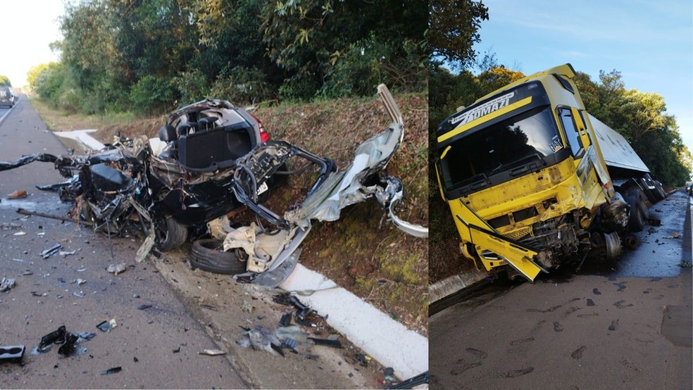 Colisão frontal fez motorista do carro ser arremessado — Foto: Reprodução/Corpo Bombeiros Militar