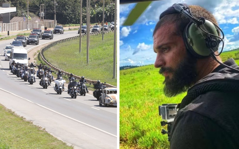 Viaturas e motos prestam homenagem ao policial, em Goiânia — Foto: O Popular/Diomício Gomes