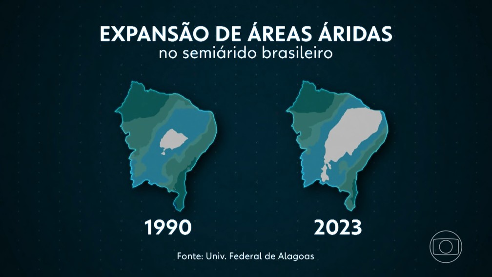 Expans&atilde;o de &aacute;reas &aacute;ridas no semi&aacute;rido brasileiro &mdash; Foto: Jornal Nacional/Reprodu&ccedil;&atilde;o