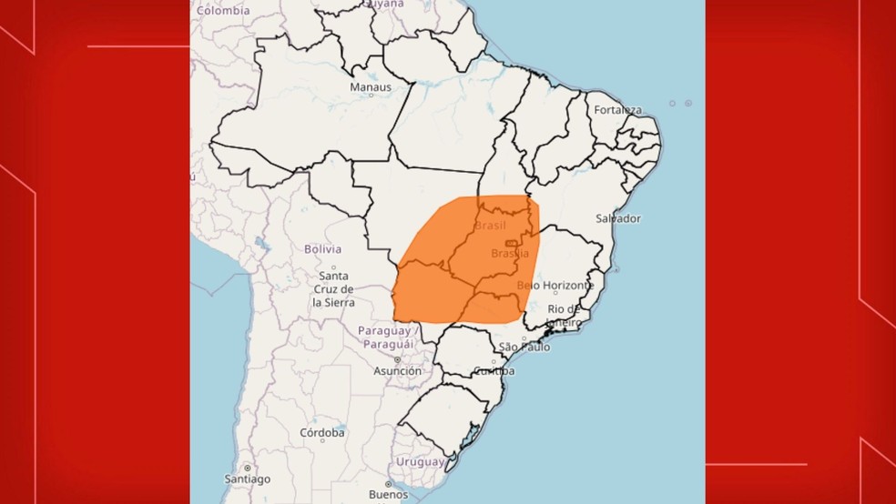 Inmet aponta baixa umidade no centro do país. — Foto: Inmet/Divulgação