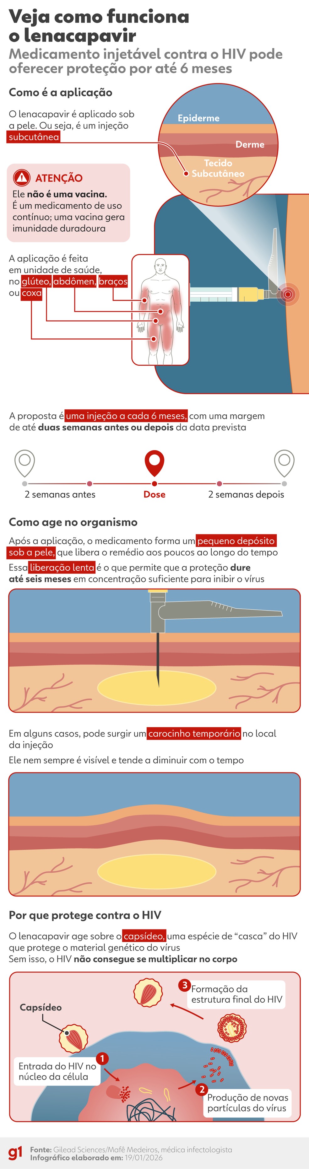 Veja como funciona o lenacapavir. — Foto: Arte/g1 - Thalita Ferraz