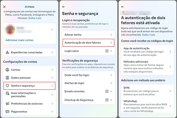 Como ativar autenticação de dois fatores no Instagram e no Facebook — Foto: Reprodução