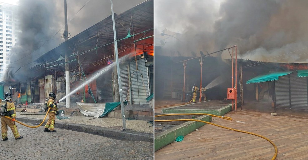 Bombeiros combatem chamas na Uruguaiana — Foto: Reprodução/CBMERJ