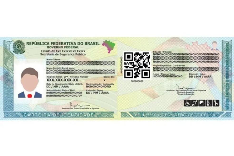 Modelo da Carteira de Identidade Nacional. — Foto: Divulgação/Governo Federal