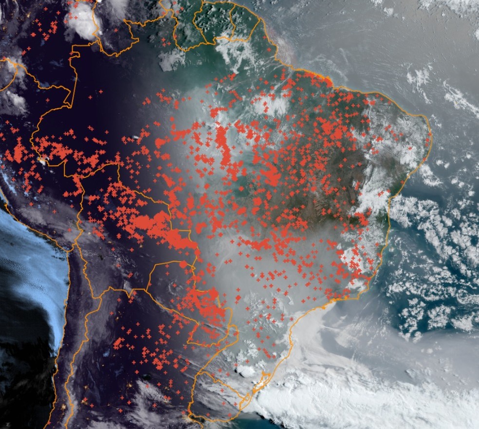 Focos de incêndio pelo país — Foto: Reprodução/Inpe