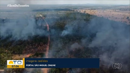 Bombeiros e defesa civil combatem queimada em São Miguel do Tocantins