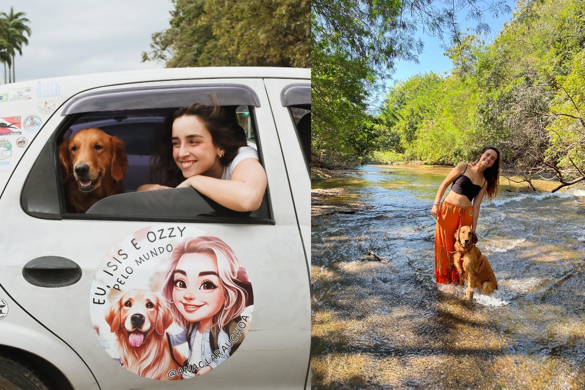 Influencer viraliza ao cruzar o Brasil rumo ao Peru com cadela em carro