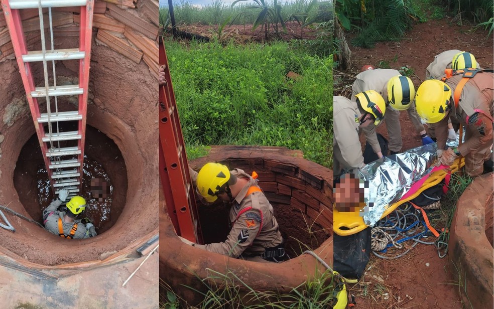 Corpo de Bombeiros resgata idoso que caiu em cisterna em Quirinpolis, Gois  Foto: Divulgao/Corpo de Bombeiros