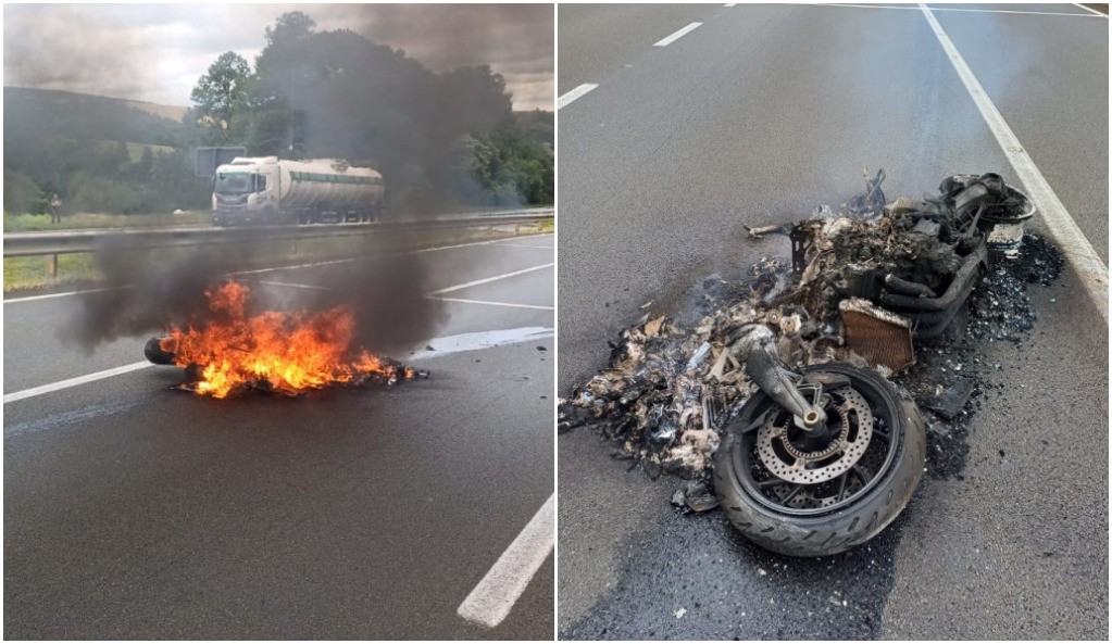 Moto BMW fica completamente destruída após pegar fogo na BR-376, no Paraná