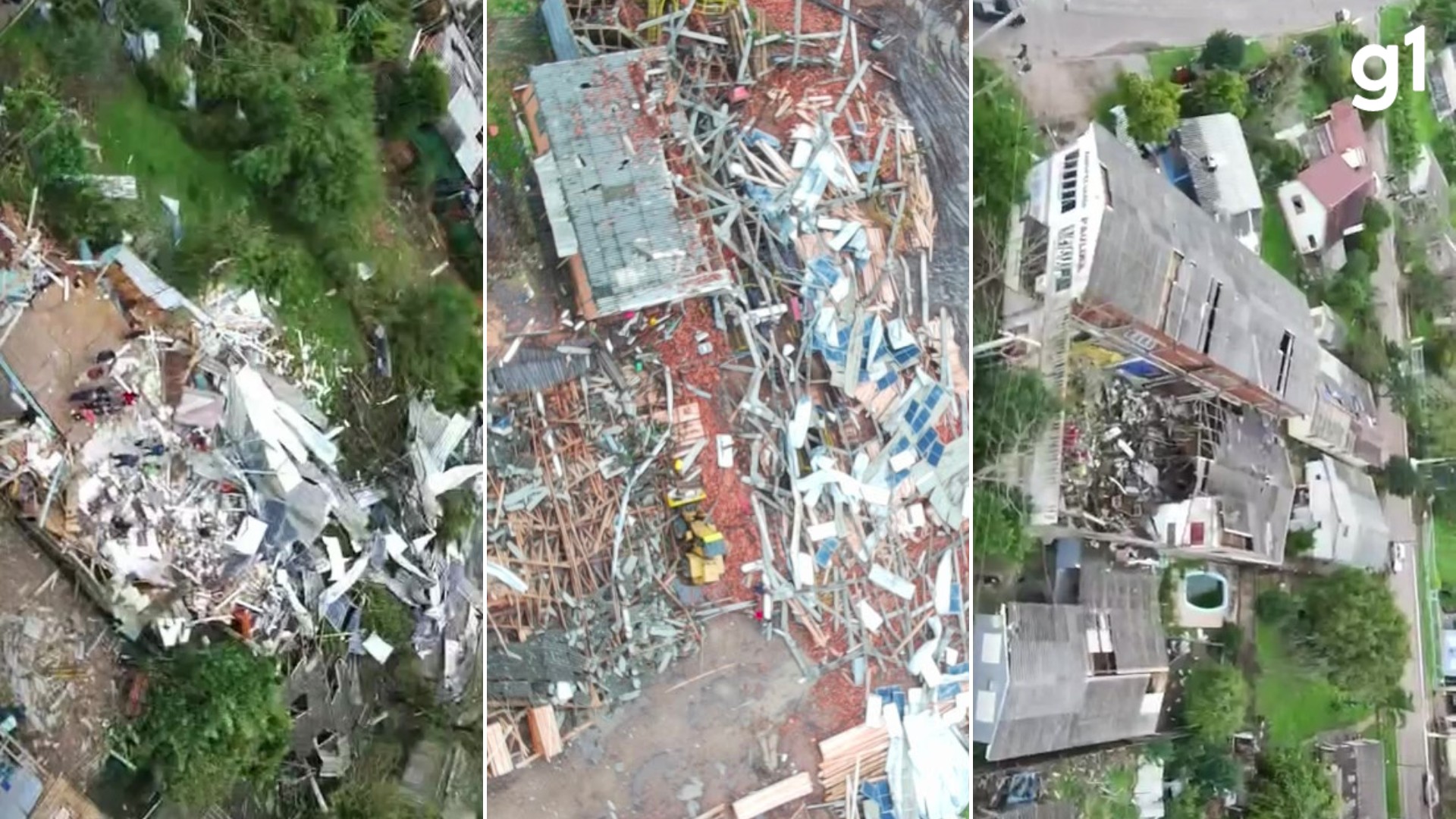 Cidade do RS atingida por ventos de mais de 100 km/h tem mais de 300 casas destelhadas, fica sem sinal de celular e vive reconstrução