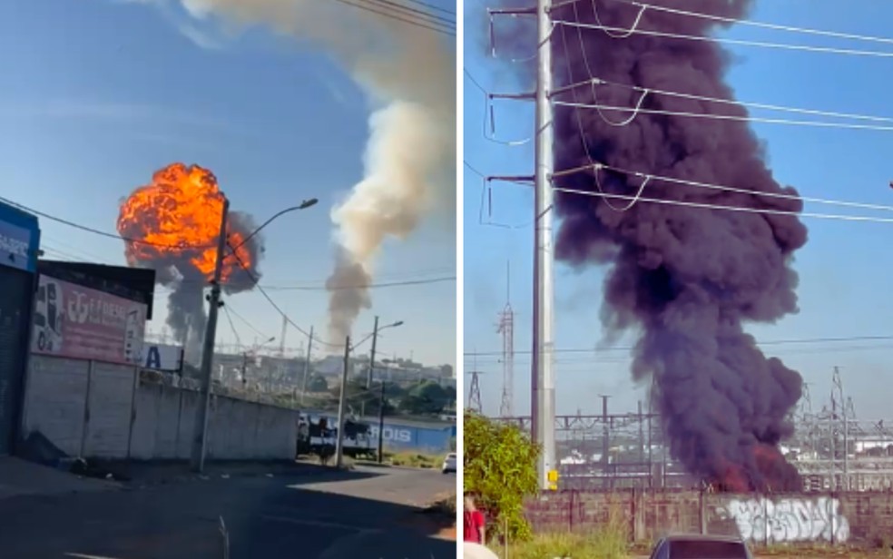 Imagens mostram explosão em subestação da Equatorial, em Goiânia — Foto: Reprodução/TV Anhanguera