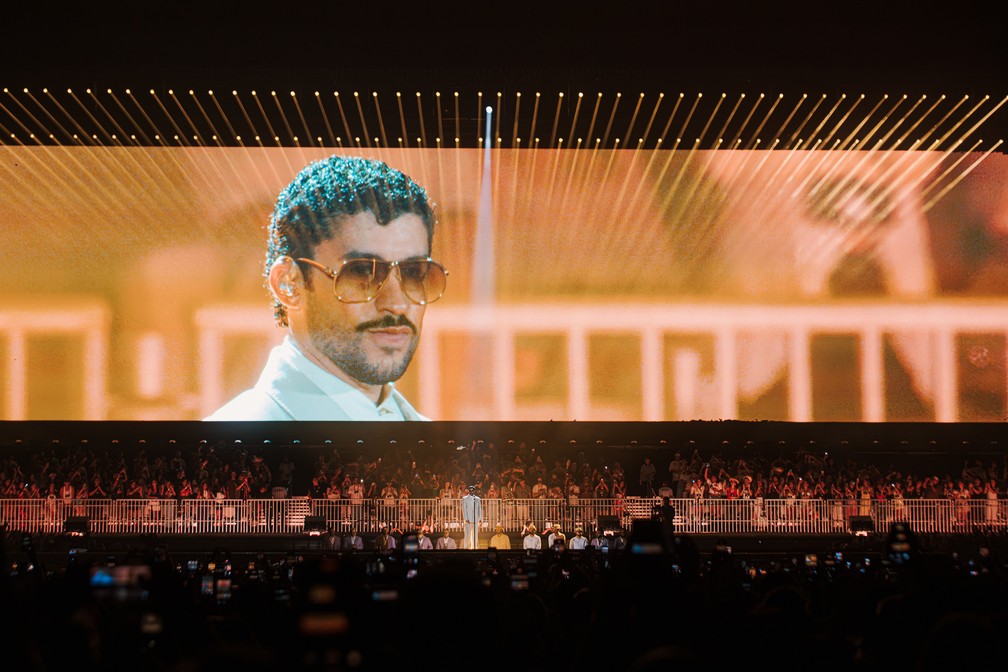 Bad Bunny faz show em São Paulo, em 20 de fevereiro de 2026 — Foto: @irisalvesc/Live Nation Brasil