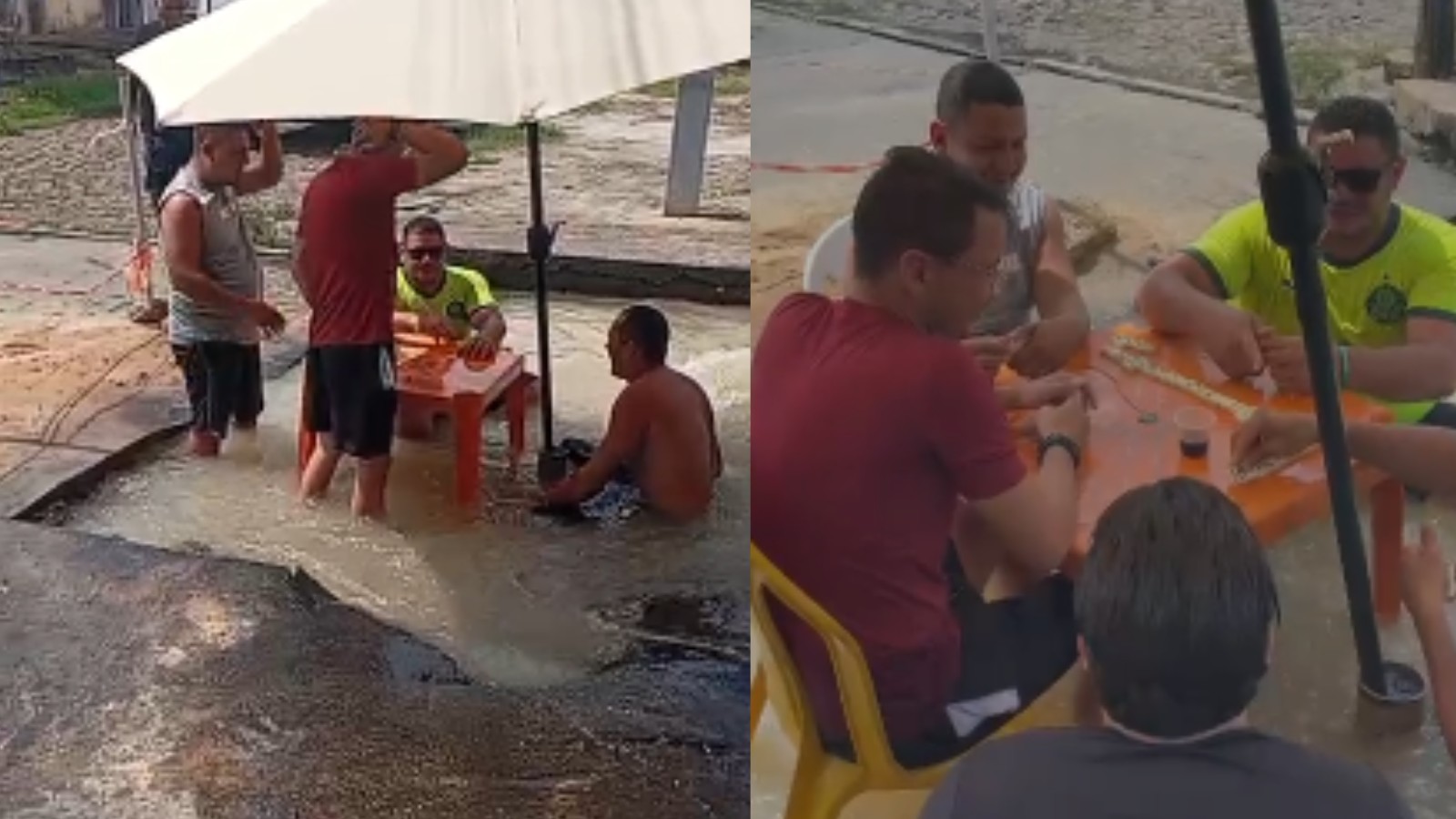 Moradores criam ‘balneário’ em buraco com vazamento em Teresina e brincam após conserto: 'acabaram com tudo'