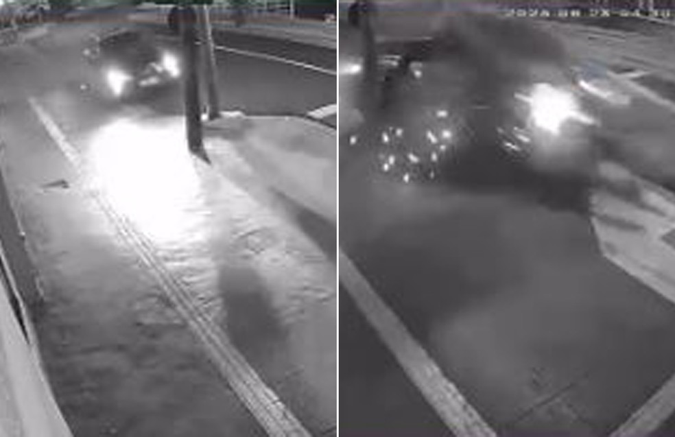 Momento em que o carro com o vereador Bigodini e a namorada bate em árvore na Avenida do Café em Ribeirão Preto, SP — Foto: Câmeras de segurança/Reprodução