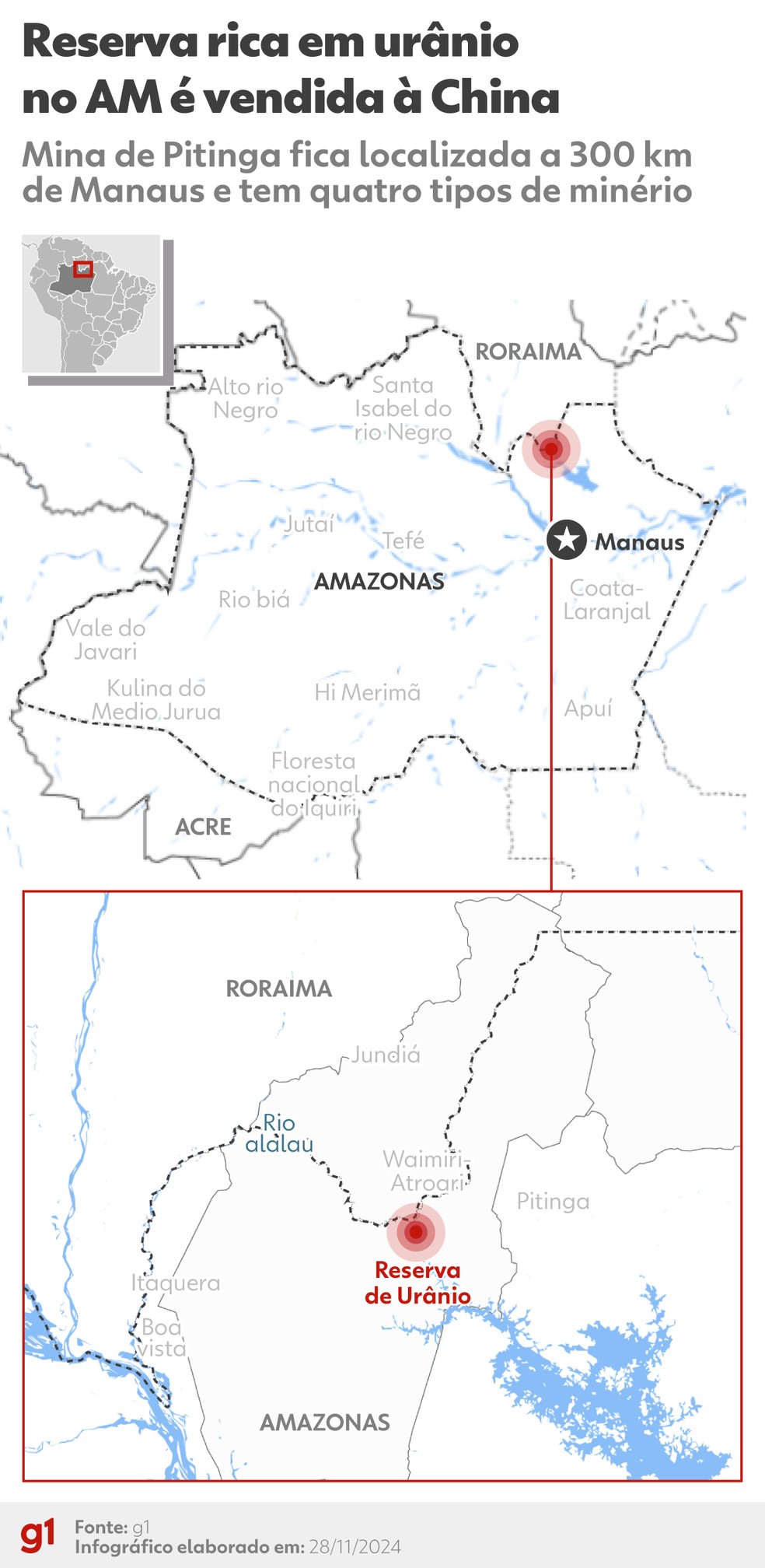 Localização da Mina de Pitanga, no Amazonas — Foto: g1