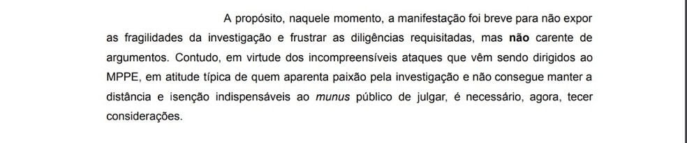 Trecho de recurso apresentado pelo MPPE sobre decisões da juíza Andréa Calado em relação à Operação Integration — Foto: Reprodução/MPPE