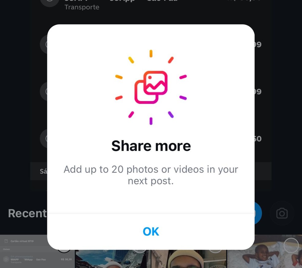 Instagram agora permite 20 fotos ou vídeos no carrossel — Foto: Reprodução/Instagram