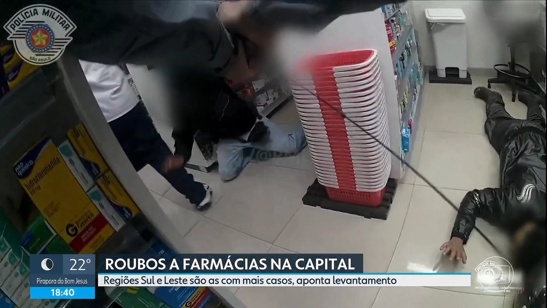 Quatro farmácias são assaltadas em menos de 24 horas em SP; câmeras corporais flagram PMs rendendo ladrões